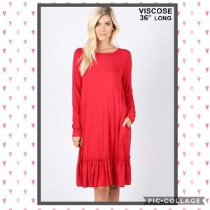 Red Ruffle Long Sleeve Dress